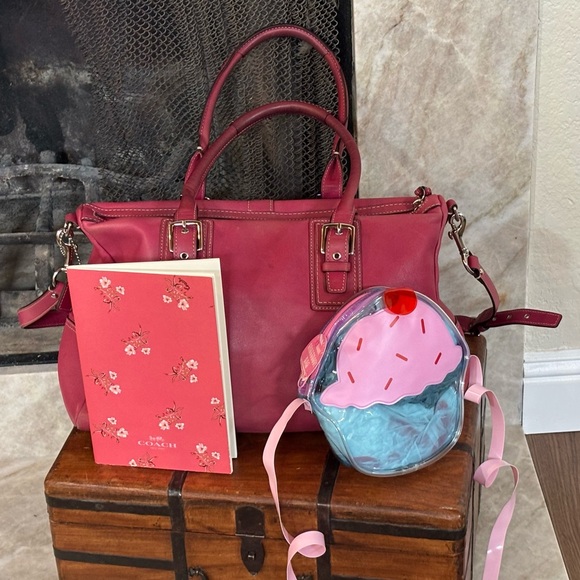 Coach Raspberry Leather Satchel, Coach Notebook, and Ice Cream Bag Included. - Picture 1 of 16